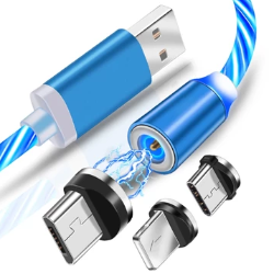 Magnetic Fast Charging 3 in 1 Blue LED USB Cable